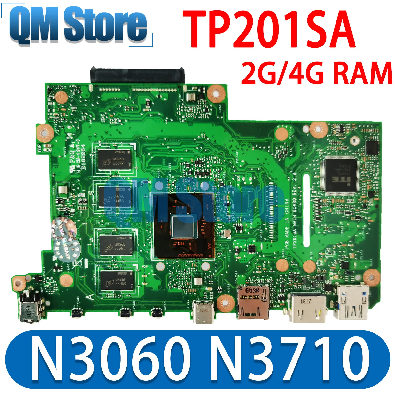 

Notebook Mainboard For ASUS Flip VivoBook TP201SA TP201 J201SA Laptop Motherboard N3060 N3710 CPU 2G/4G RAM