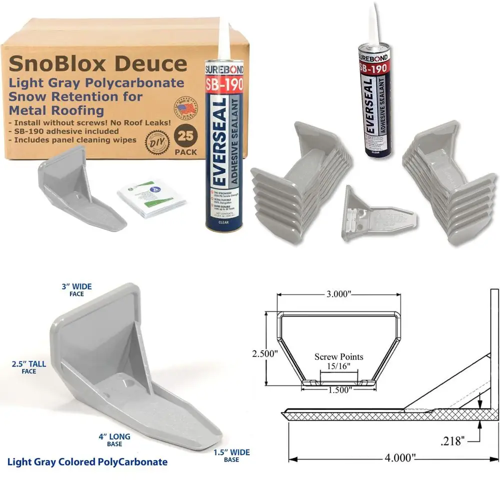 واقيات ثلج للسقف المموج من الفولاذ المعدني، طقم مكون من 25 قطعة مع لاصق، رمادي فاتح، حماية من الجليد للأسطح