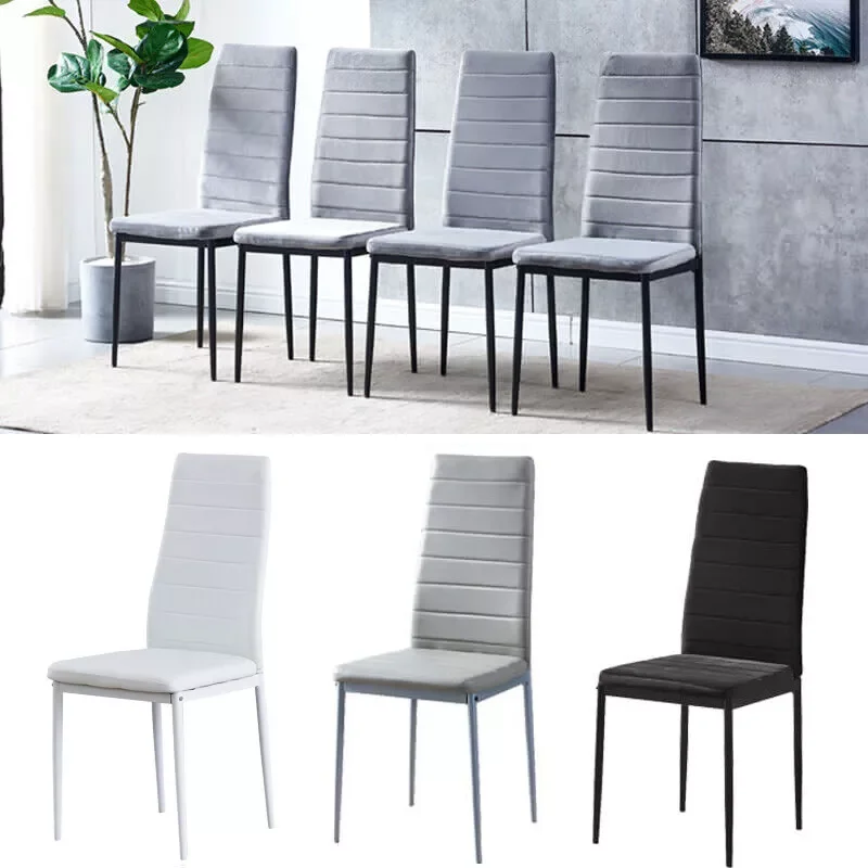 Juego de 4 sillas de comedor de cuero PU/terciopelo con respaldo alto y patas de metal para comedor, cocina, sillas auxiliares para restaurante, oficina