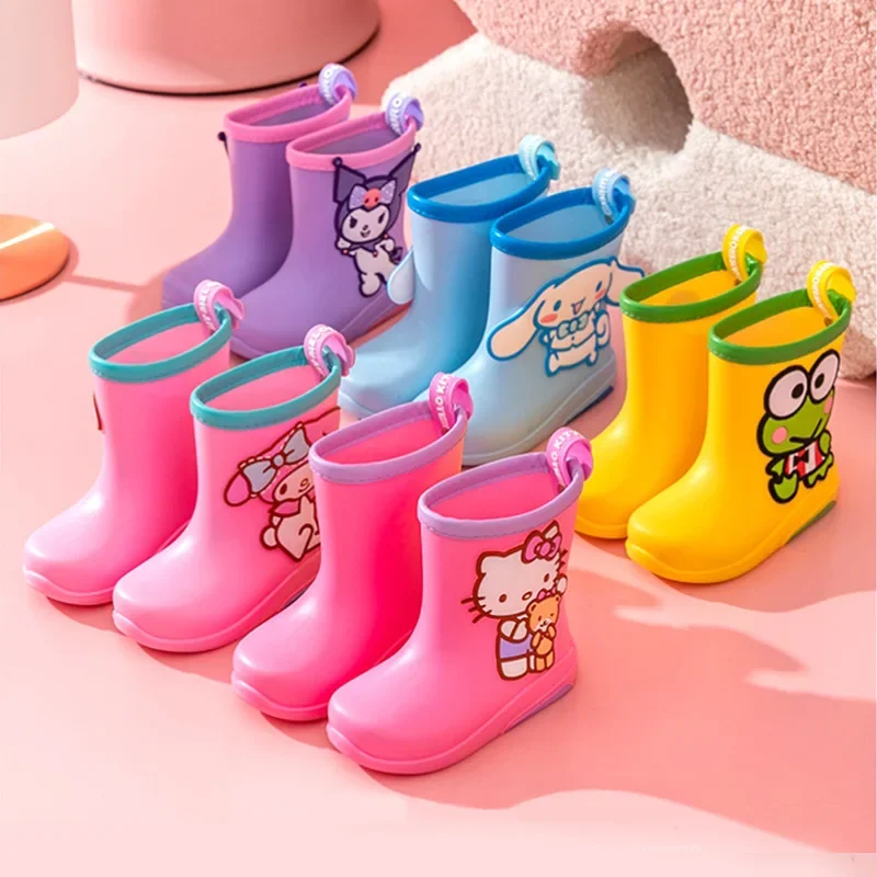 Sanrio Anime Hello Kitty Kuromi Waterproof Shoes Cartoon Kawaii Cinnamoroll Non Slip Wear Resistant Rain Boots Outdoor Low Boots