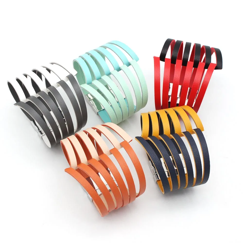 TOTABC Multilayer Punk Leather Bracelets for Women Fashion Multicolor Shred Wrap Bracelet Female Jewelry Gift