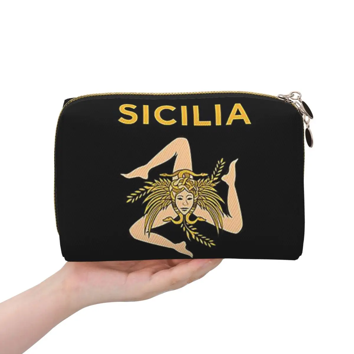 Sicily Trinacria Italy Sicilian Flag Women Cosmetic Bags Travel Makeup Organizer Pouch Toiletry Storage Dopp Kit Case