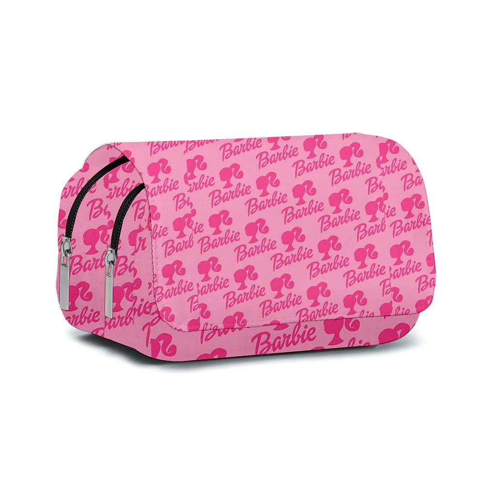 Barbie Pencil Case Cartoon Printed Pencil Bag Fashion Large Capacity Double Layer Pen Bag Kids Girls Student Stationery Supplies