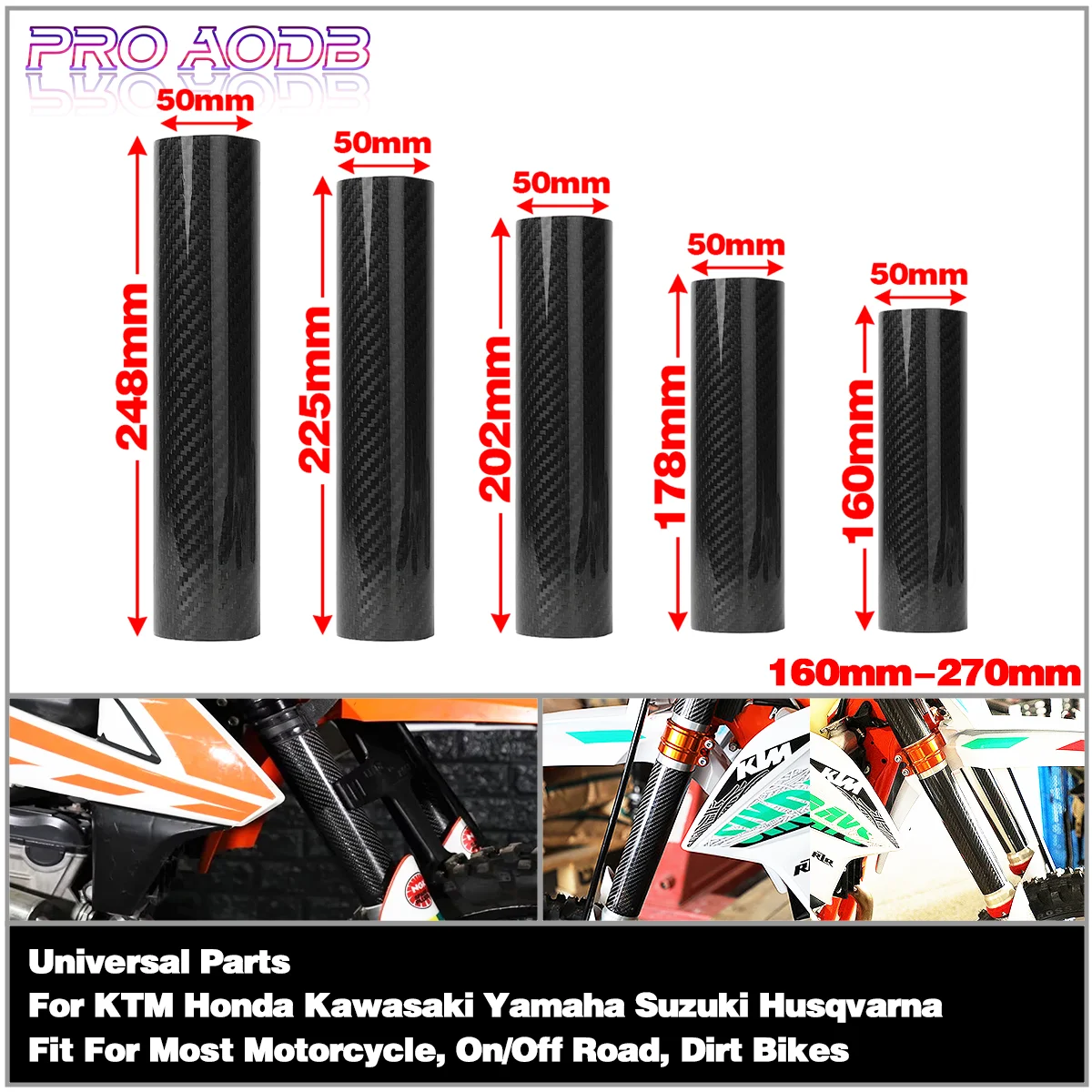 Motocross 160-270MM Carbon Fiber Adjustable Front Fork Shock Guard Protector For Honda Yamaha YZF KTM Kawasaki Suzuki Husqvarna