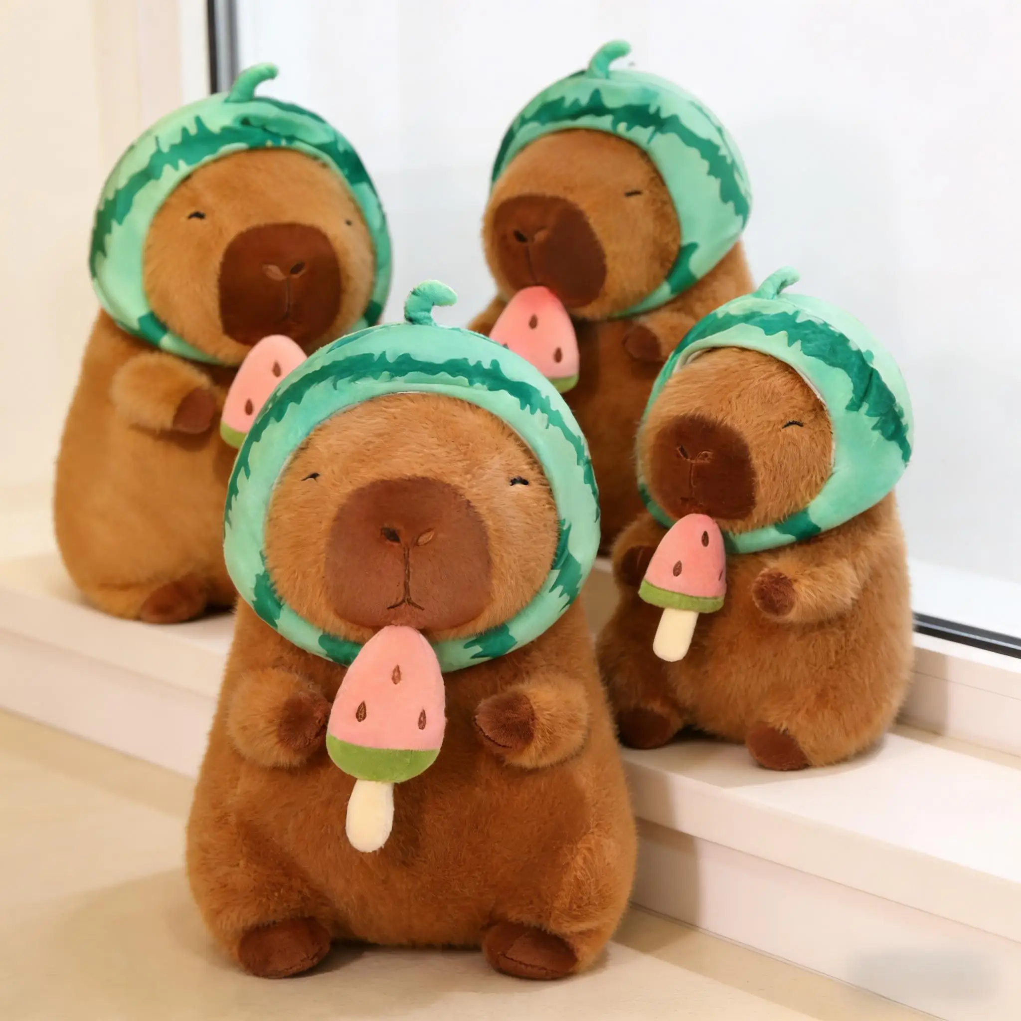 PUKEYUE Watermelon Capybara Plush Toy Lovely Stuffed Animal Doll Soft Hugging Pillow Cartoon Plushie Perfect Gift Boys Girls Kid