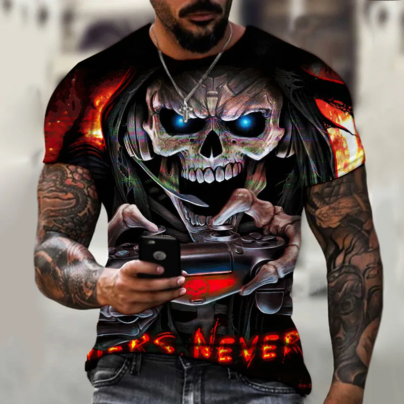 New 2024 hot 3D digital Printed Skull Series 3 pattern Outdoor Fitness sports men\'s short sleeve T-shirt new design size XXS-6XL