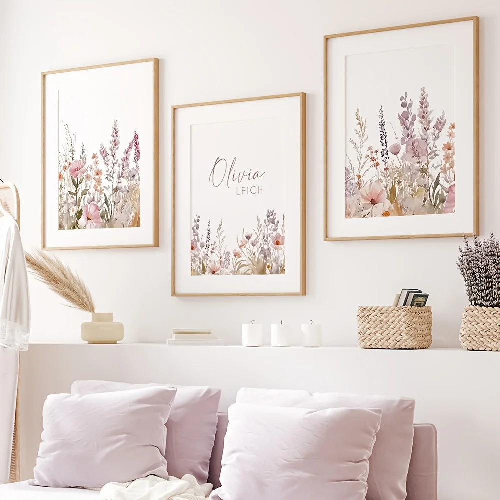 3 قطعة اسم شخصي مخصص الفن غير المؤطرة البوهيمي جدار الفن الوردي الحد الأدنى الكلاسيكية الأزهار طباعة قماش جدار الفن الاسكندنافية F #2
