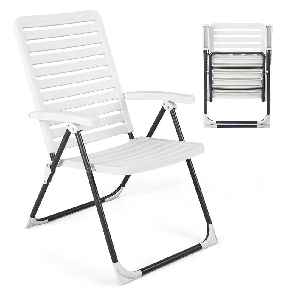 

Patio Folding Chair, Adjustable Reclining Folding Chair W/ 7-Level Backrest, All-Weather Pp Material, Portable Outdoor High Ba