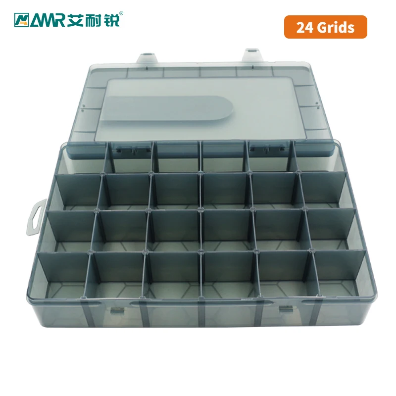 Hardware Box with Dividers 24 Compartments Small Parts Organizer with Moveable Grids Plastic Screw Box Store Nuts, Bolts, Screws