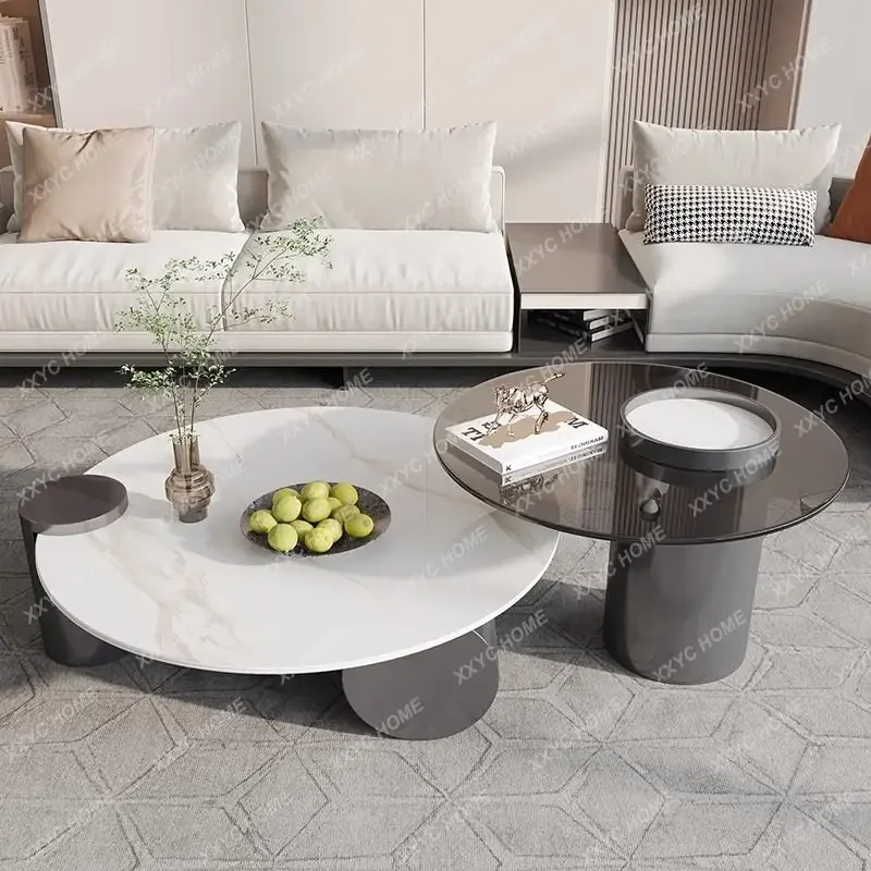 AA Light luxury rock slab coffee table modern simple household creative stainless steel tempered glass coffee table combination