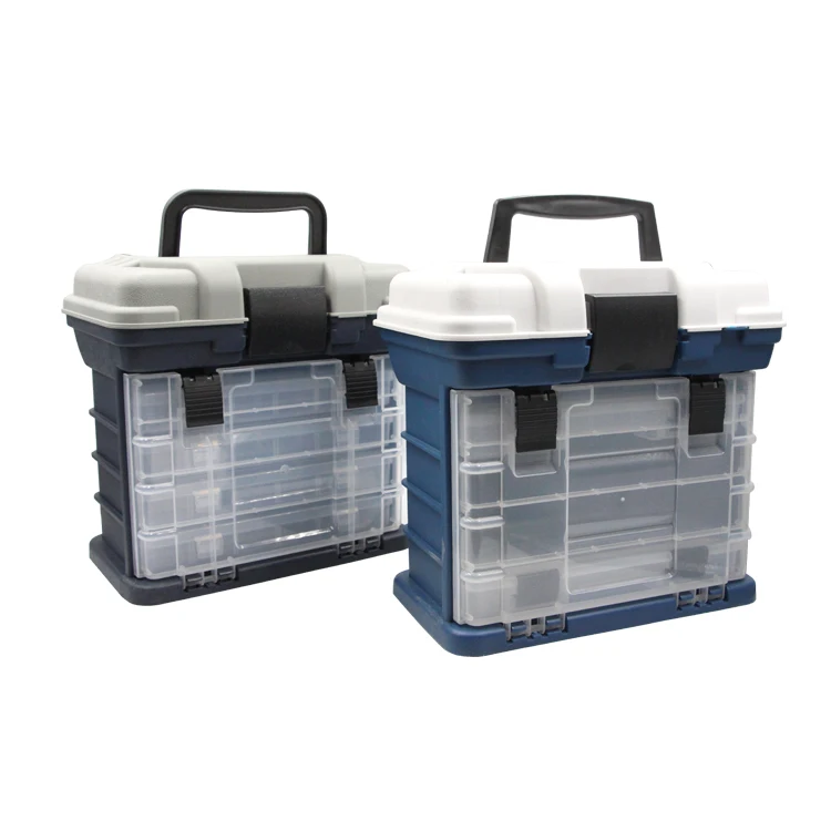 Caja de aparejos de pesca de plástico transparente rígido de alta calidad, caja de asiento de pesca con señuelo, cajas de aparejos de pesca de plástico