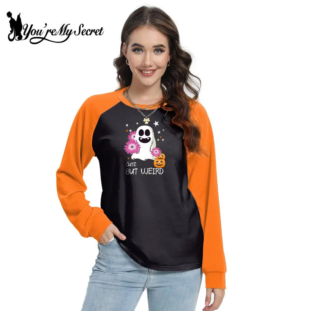 

[You're My Secret] Halloween O Neck Loose Knited Tops Women Cute Funny Cartoon Printing T-Shirt Holiday Party Casual Clothes