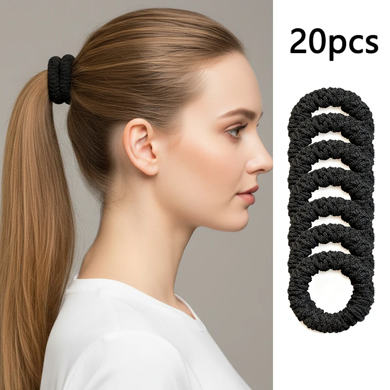 

20pcs High Elastic Thick Hair Bands Hair rope Suitable for Ladies-Elegant and Sweet Solid Color Bun Tie Multi-Color Option