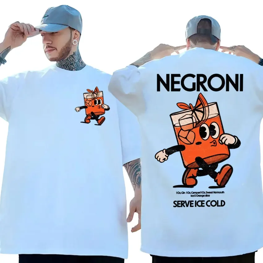 Negroni Cocktail Mascot T-shirt Funny Vintage Cartoon Drink Meme Tshirts Men Women Summer Casual Short Sleeve T Shirt Streetwear