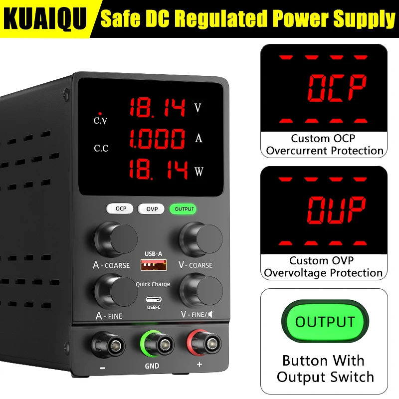 KUAIQU DC Power Supply 12V/24V/48V Desktop Power Supply OCP/OVP Multiple Protection With Output Switch Laboratory Power Supply