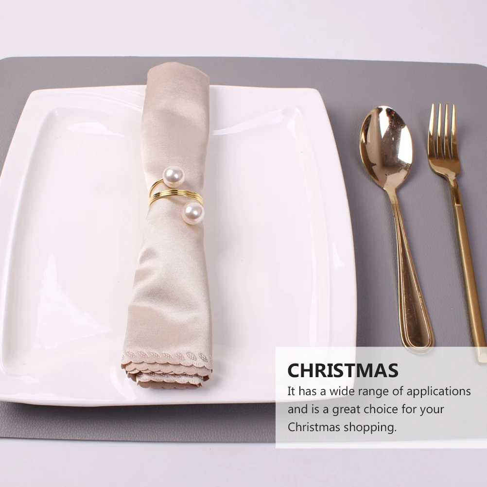 

6pcs Pearl Napkin Rings Golden Alloy Tableware Restaurant Home Christmas Party Supplies Napkin Holders Buckle Dinner