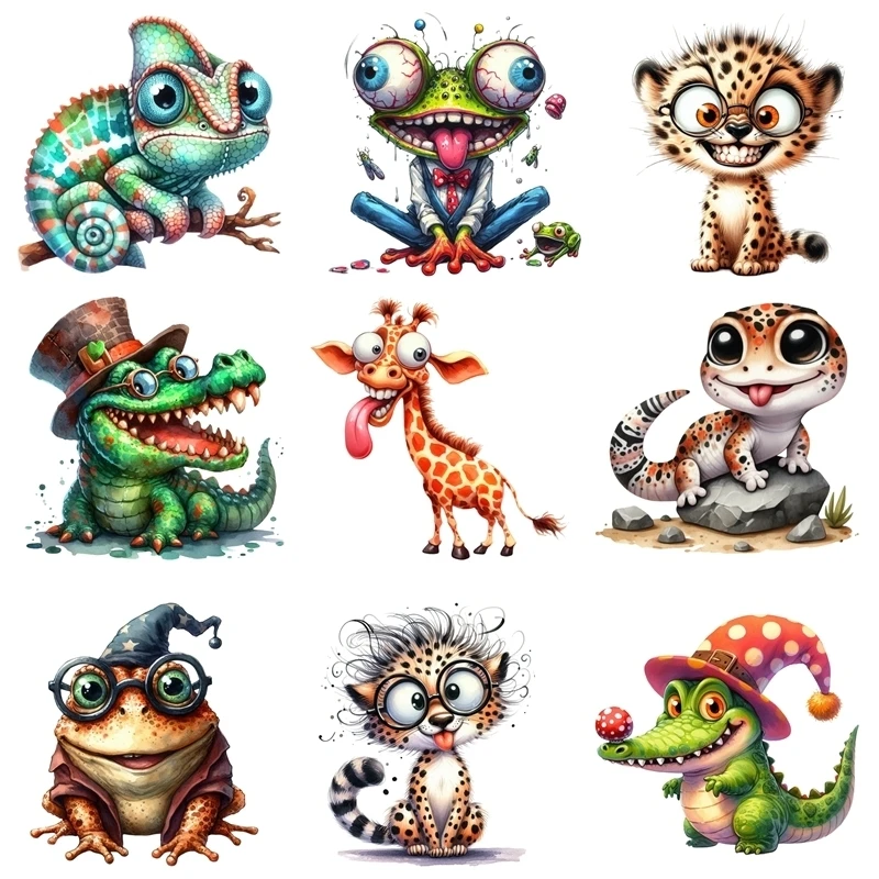 

25 см/15 см мультфильм змея хамелеон жаба теплопередающие наклейки DTF железные нашивки для переноса для детской одежды для взрослых Deca