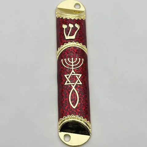 Metal Doorpost Mezuzah Golden Crown Design Jerusalem Jewish Blessing Ornament Religious Home