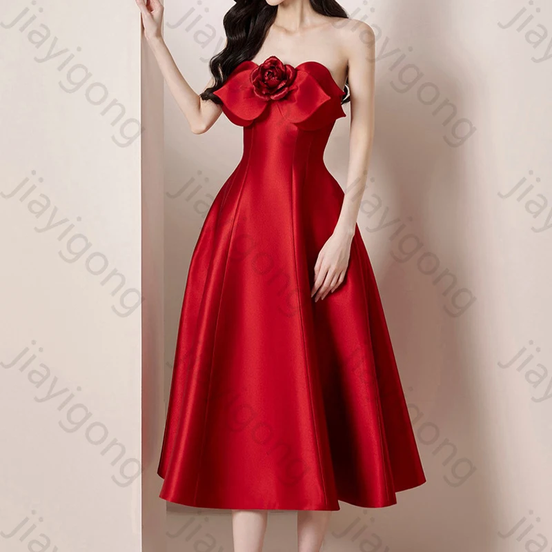 

Strapless A-Line Evening Dresses Sexy 3D Flower Off Shoulder Celebrity Dress Exquisite High Quality Prom Party Gowns Customized