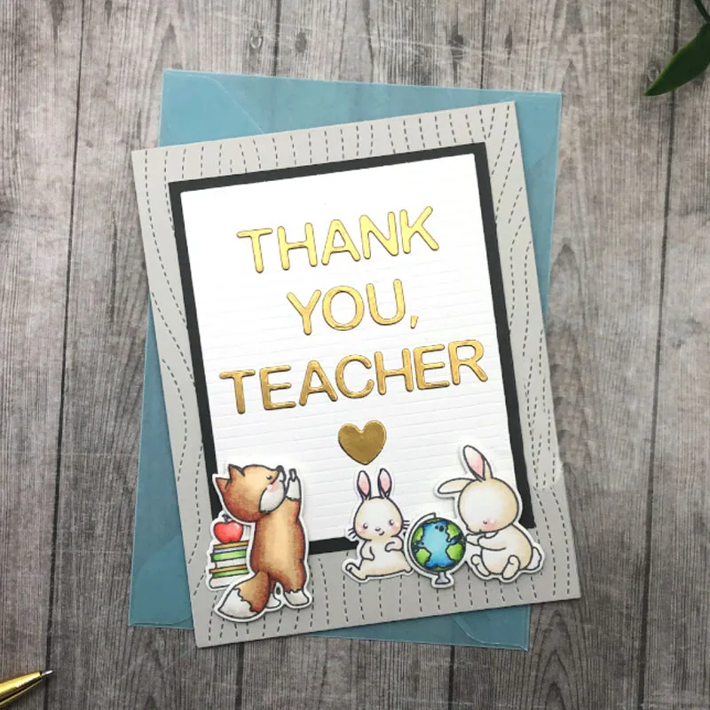 Metal Cutting Dies Clear Silicone Stamps Critter Bear Rabbit Fox Cat Thank You Gratitude Words DIY Thanksgiving Day Paper Cards