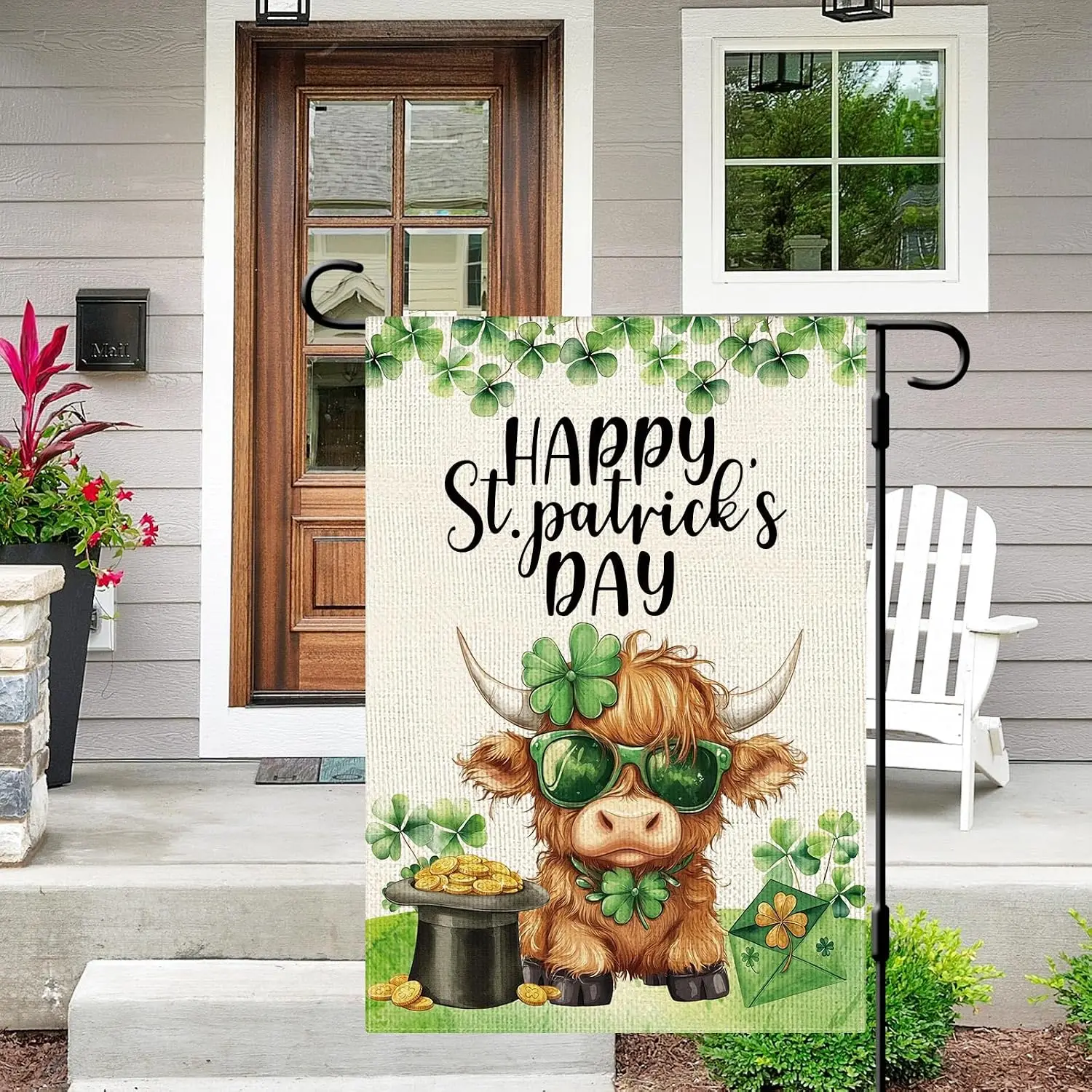 DLZDN Happy St Patricks Day Highland Cow Garden Flag 12×18 Inch Double Side Vertical Burlap Farmhouse Yard Sign Spring Holid WWP