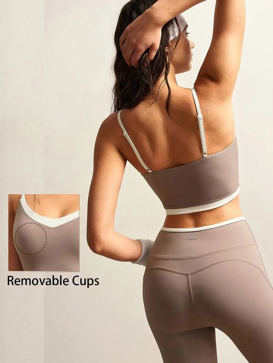 

Womens Cropped V-Neck Tank Top With Removable Cups And High-Waisted Leggings Set For Yoga Pilates