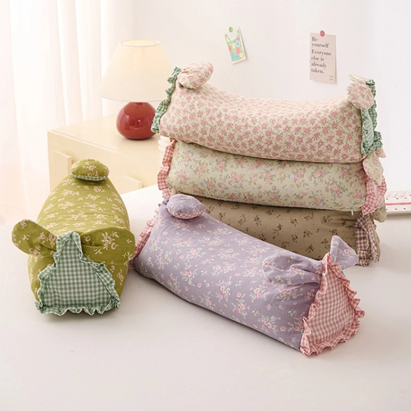 Pure Cotton Double-layered Yarn Rabbit-shaped Pillowcase Invisible Zipper for Living Room Bed Headrests Pillow Protector