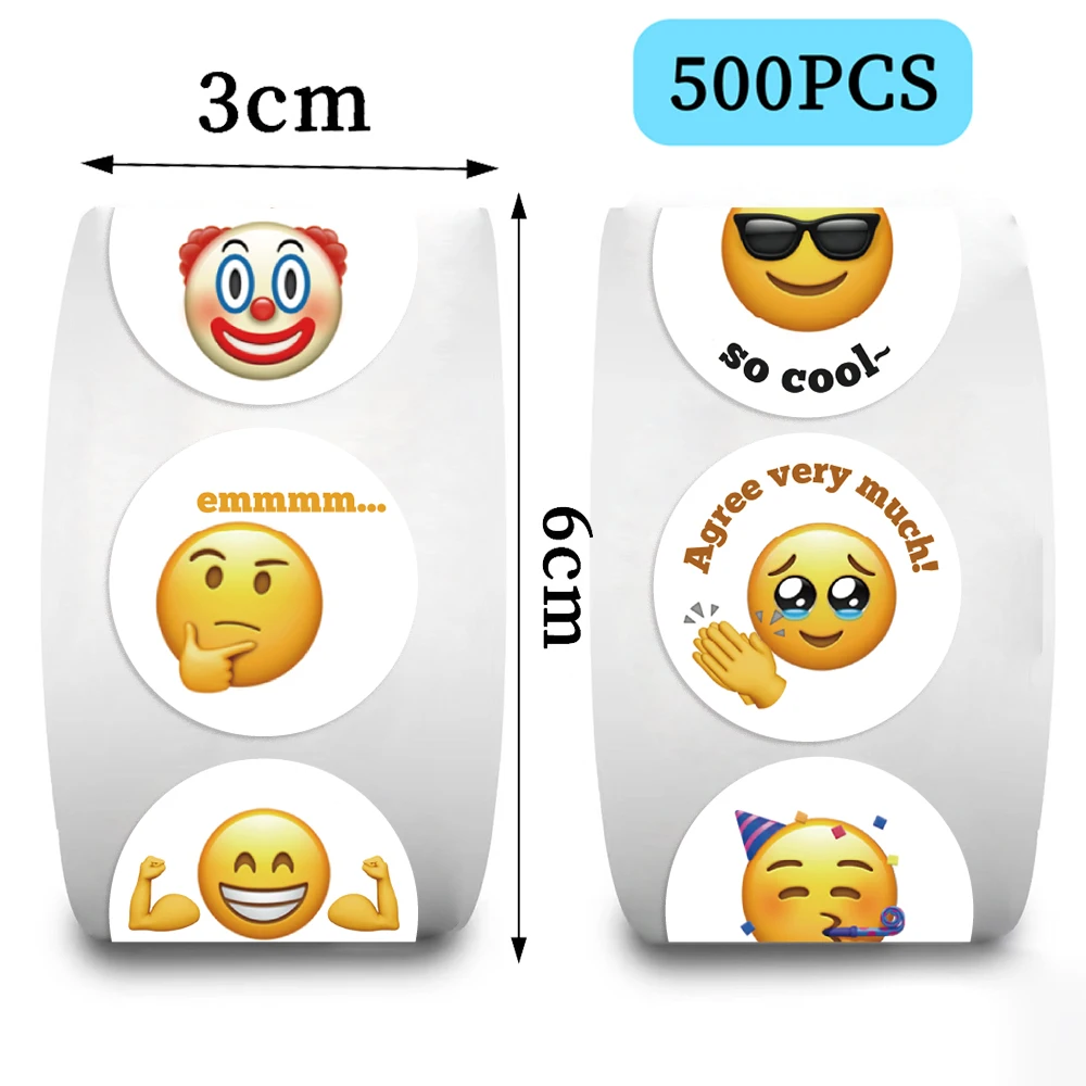 500Pcs Funny Smile Face Expression Stickers for Children Kids Roll Stickers Small Packaging Pack Stickers Photocard Decor Lables