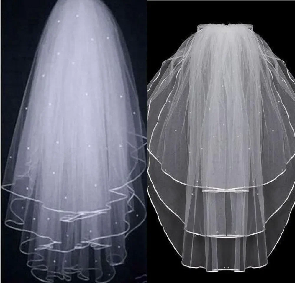 Voile à trois couches avec perle, accessoires de peigne de mariage, beau blanc et ivoire, la mariée manquant