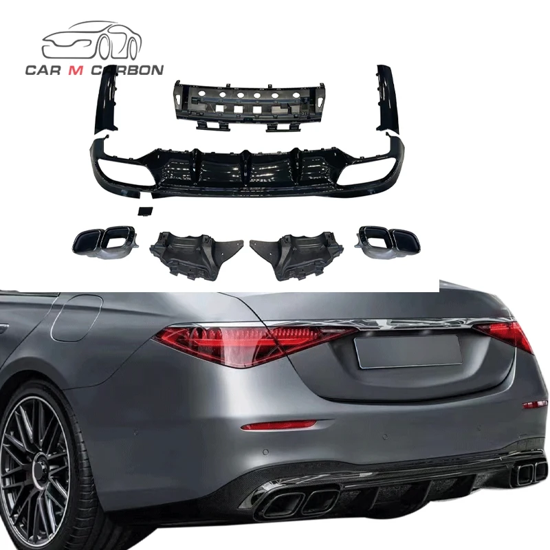 W223 Sport Car Upgrade S63 Rear Diffuser Lip with Mufflers Exhaust Tips W223 S63 Rear Bumper Lip 2022Year S63 Rear Lips