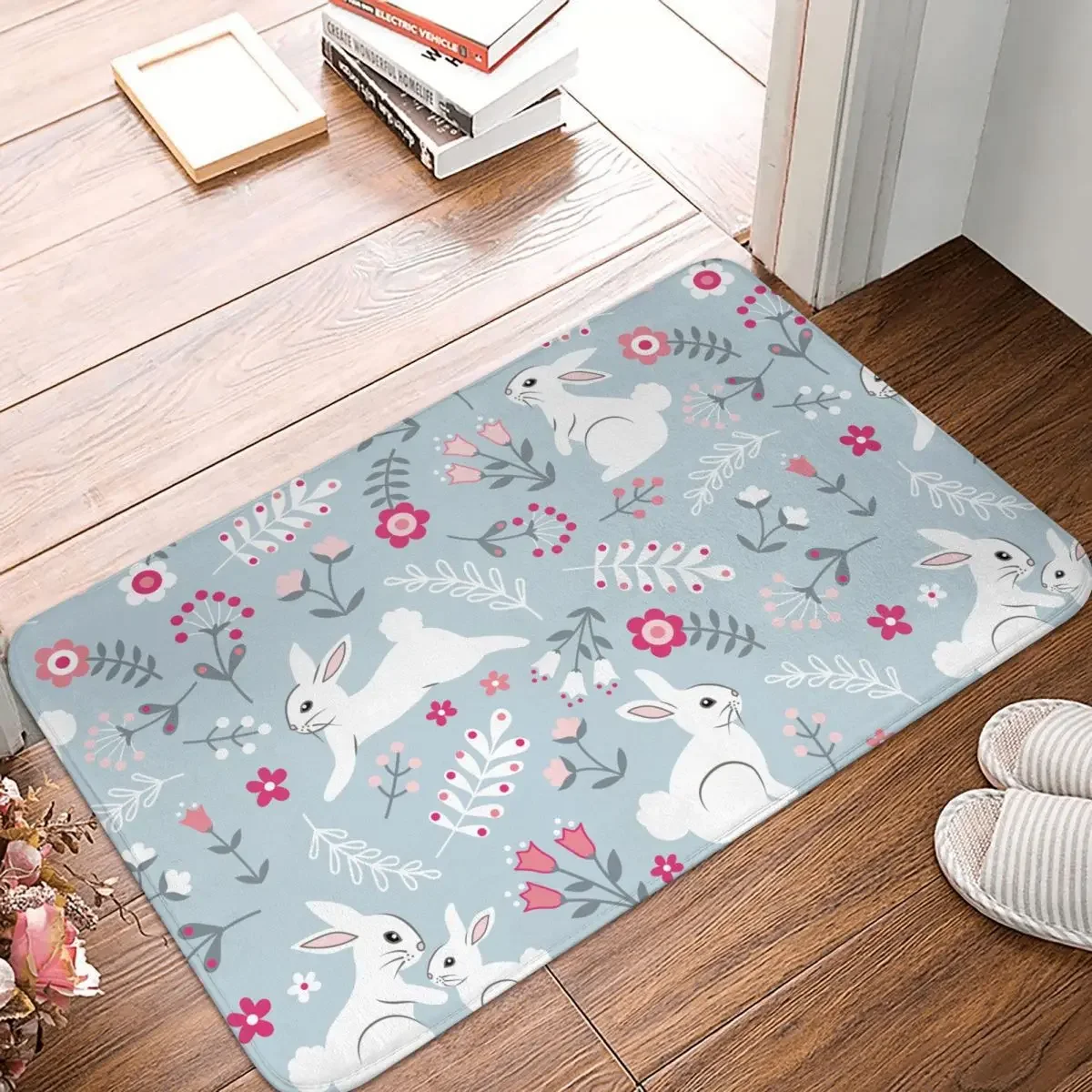 Non-slip Doormat Bunnies And Flowers Carpet Bath Kitchen Mat Prayer Flannel Pattern