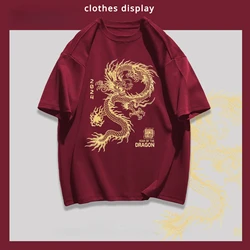 American national trend Chinese dragon print summer new men and women short-sleeved T-shirt pure cotton 2024 high street ins top