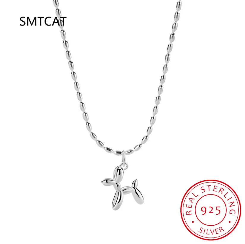 925 Sterling Silver Cute Balloon Dog Pendant Necklace Platinum Plated Neck Chain for Women Birthday Day Gift SCN506