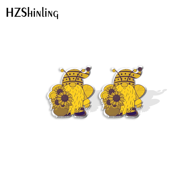 2022 New Bee Gnome with Honey Stud Earring Sweet Acrylic Resin Earrings Epoxy Handmade Jewelry Gifts Friends