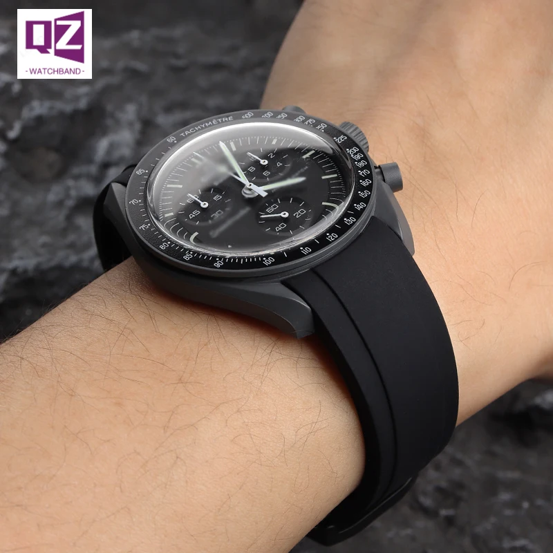 Rubber Watchband For Swatch Moonwatch X Omega Watch Accessories Waterproof Watch Silicone Band Curved Strap 20mm