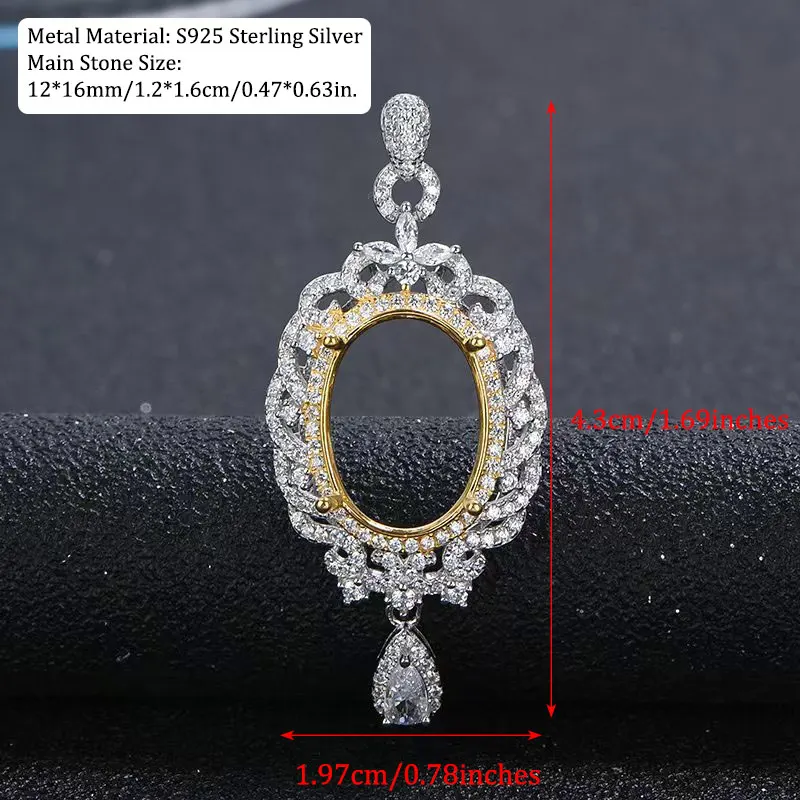 Luxury 12*16mm Dual-Tone Plated 925 Sterling Silver Pendant Setting-DIY Elegant Women's Jewelry