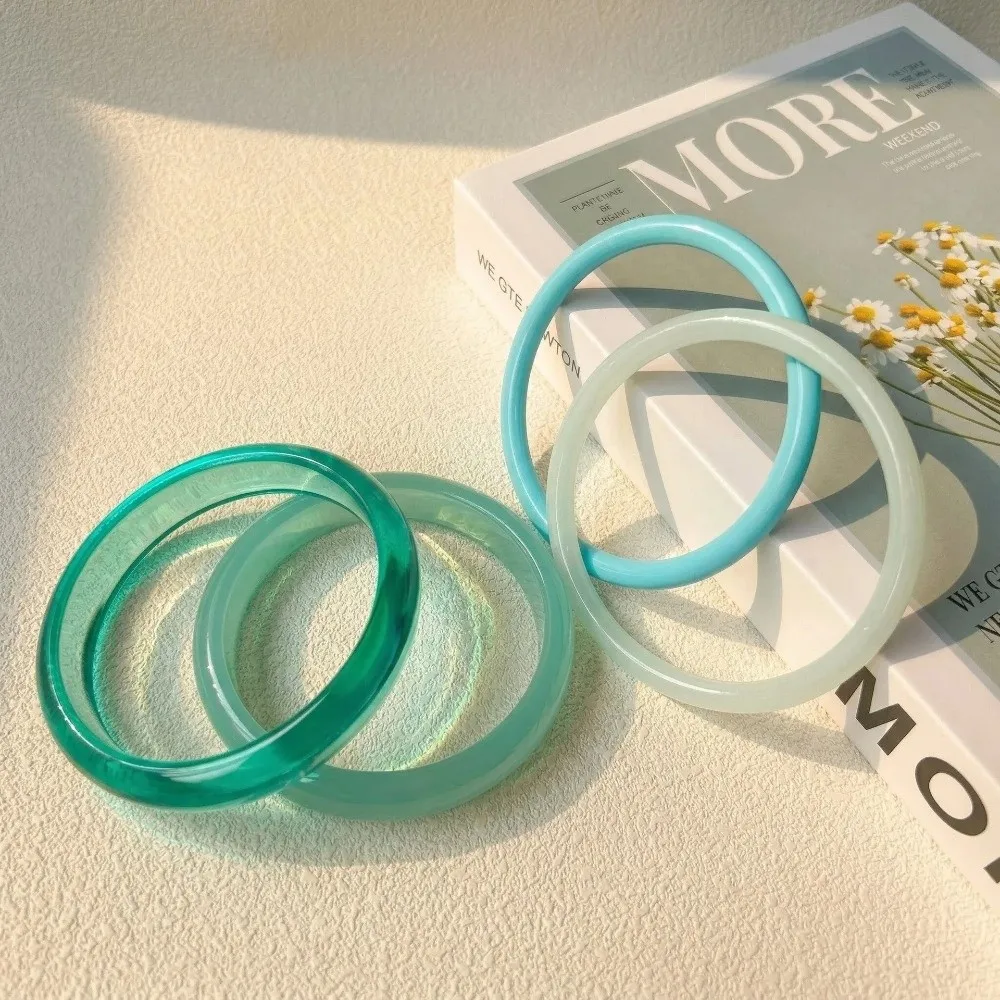 4Pcs/Set Bohemia Openning Bracelet Set Geometric Blue Translucent Women Resin Bangle Acrylic Beach Vacation Stackable Wristbands