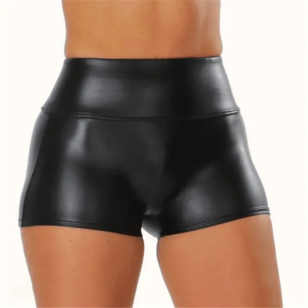 Sexy Nightclub Leather Shorts High Waist, Stretch, Push Up Black Short Leather Pants, Sports Fitness Pants, Female Slim Shorts