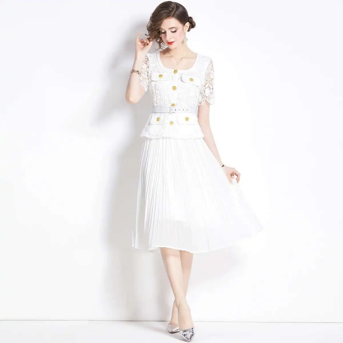 Jamerary ชุดเดรสออกงานพรอมผ้าชีฟองลูกไม้แขนสั้นสำหรับผู้หญิงชุดเดรส gamis pesta สำหรับใส่วันหยุดฤดูร้อน