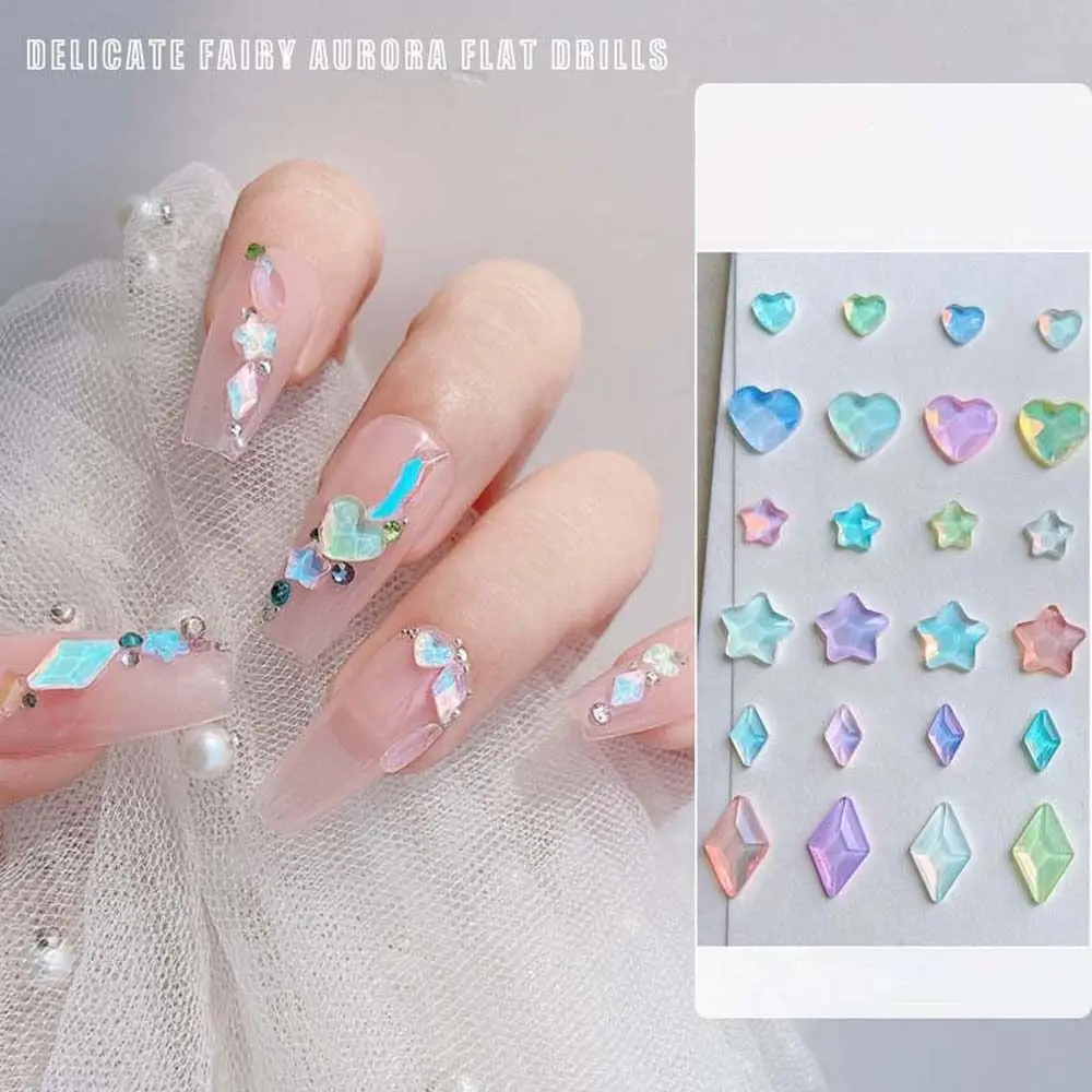 Dijes de estrellas, accesorios de manicura, corazones de amor rómbicos, taladros 3D para decoración de uñas, diamantes de imitación para uñas, decoraciones para uñas Aurora, joyería para uñas