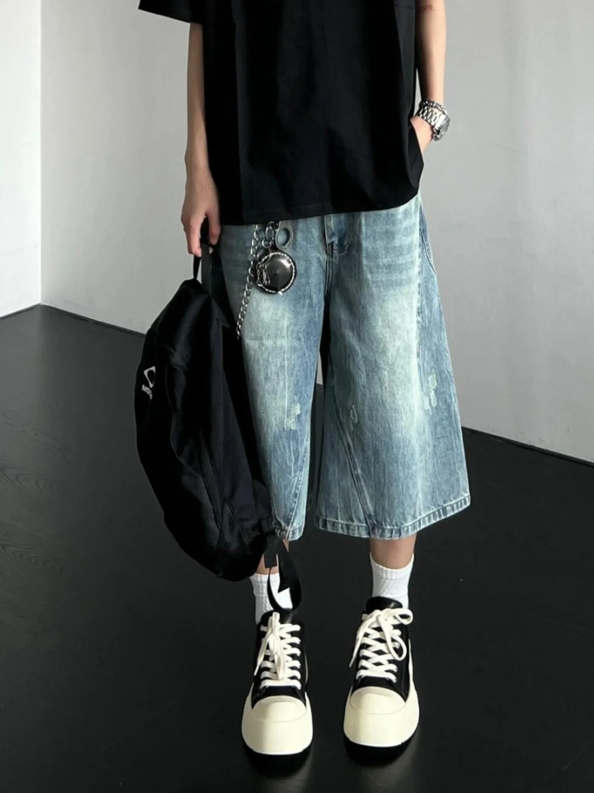 الأمريكية الرجعية Waed مستقيم الساق الرجال الجينز فضفاض خدش الإحساس سبعة أقدام السراويل عالية الخصر الشباب الصيف Faion