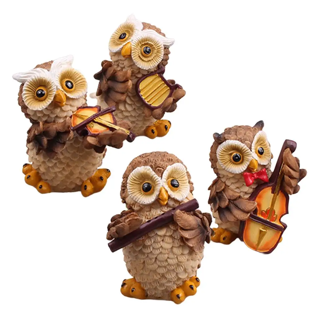 6Pce/Set Mini Owl Figurine Garden Ornament Miniature Plant Pots Micro Landscape Resin Yard Statues Outdoor Indoor Home Decor