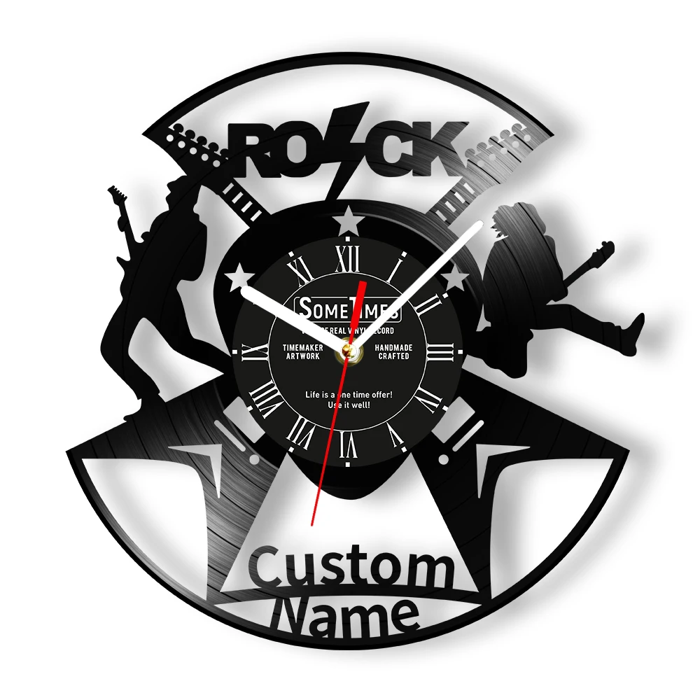 Personalized Rock Star Name Vinyl Record Wall Clock For Music Studio Custom Guitarist Gift Music Album Disk Home Decor Clock