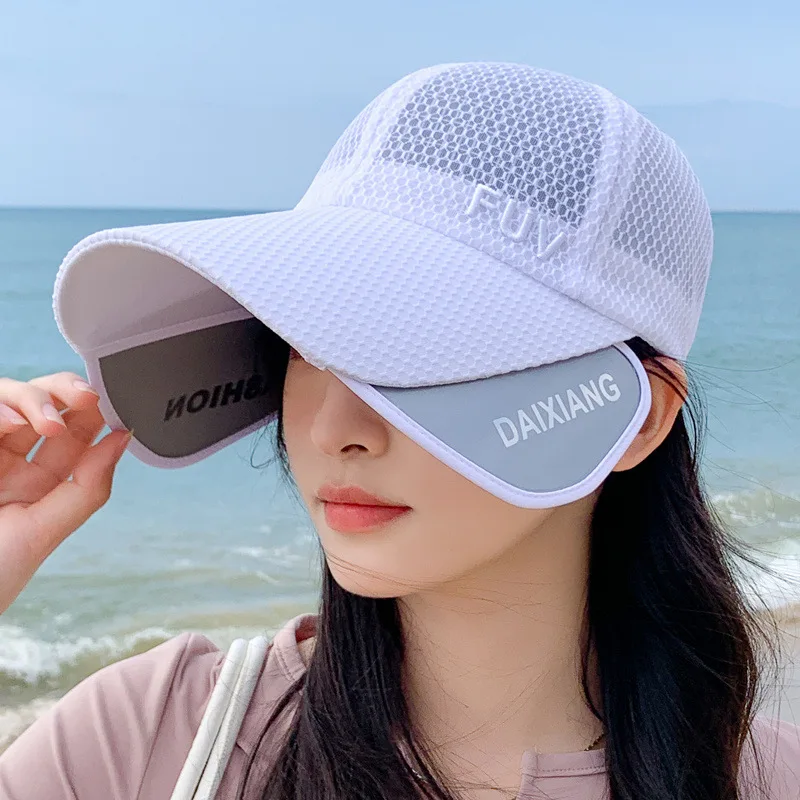 Korean Version of Summer Women's Telescopic Lenses UV-proof Breathable Baseball Cap Outdoor Travel Sun Hat Mesh Tennis Cap