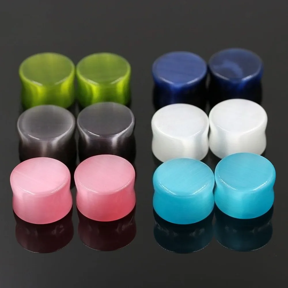 2Pc Natural Cat's Eye Organic Stone Ear Plugs Specifications Double Trumpet Flesh Tunnel Body Piercing Jewelry for Men and Women
