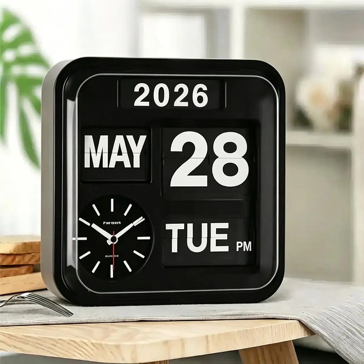 Automatic Perpetual Calendar Flip Clock, Large Number Display Flip Down Clock with Date Day Month Time, Retro Vintage