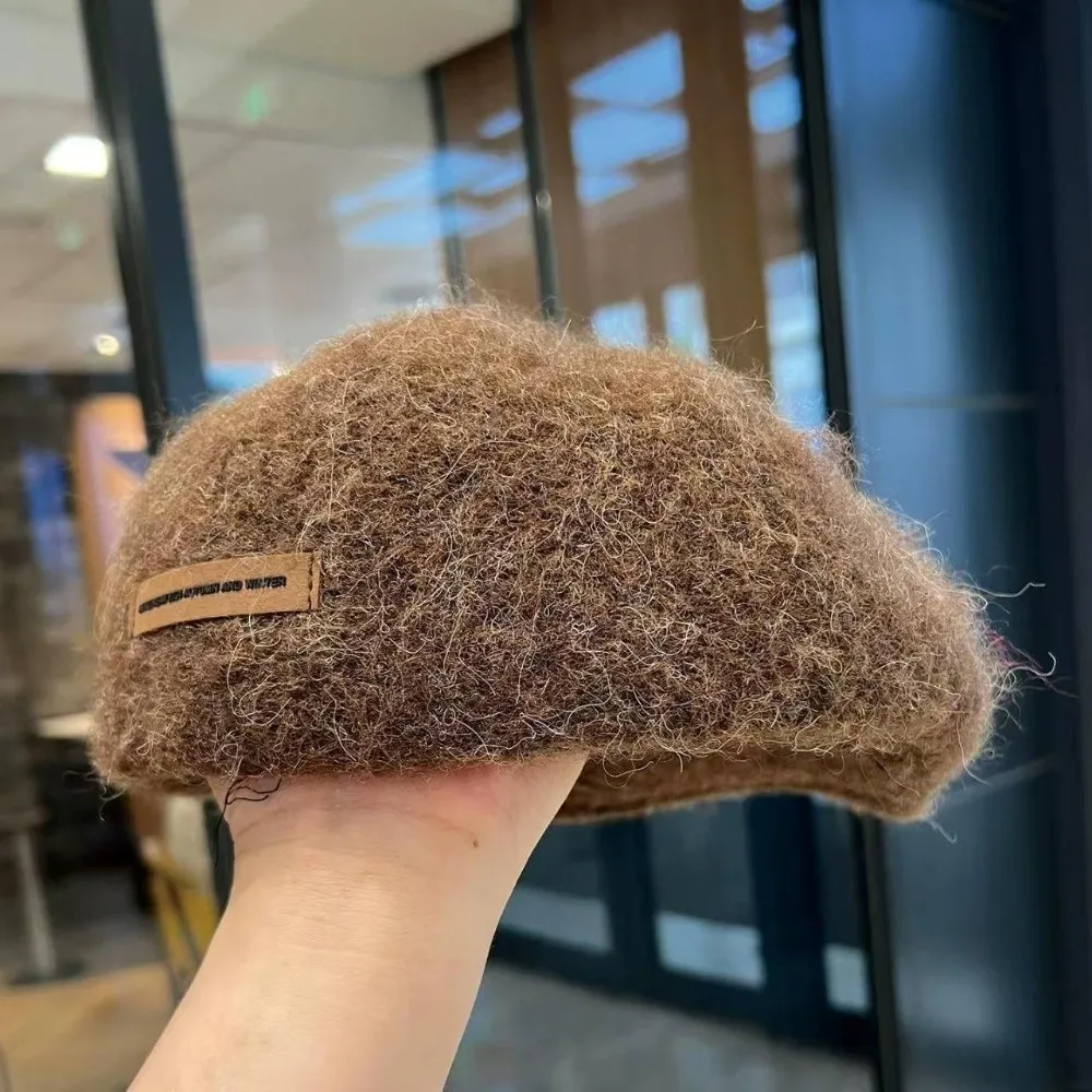 Retro Warm Fleece Lined Newsboy Beret Hat 56cm to 58cm Face Slimming Reversible Wool Like Hat Fall Winter Painter Cap Daily Wear