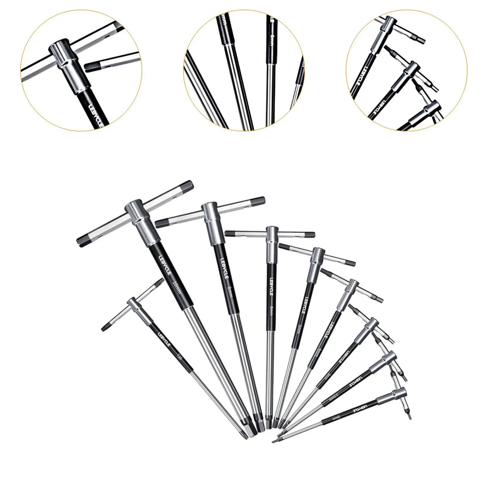 Sliding T Handle Rotate Sleeve Sizes from 2mm to 8mm and T25 Hex Key Allen Wrench Set for Repairing Rotating Bike