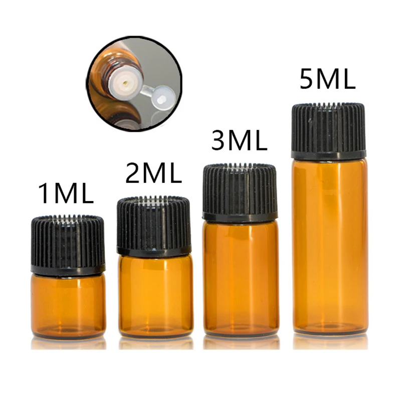 10 adet boş Amber cam uçucu yağ şişe laboratuvar cam parfüm şişe yağ şişe testi örnek 1ML/2ML/ 3ML/ 5ML