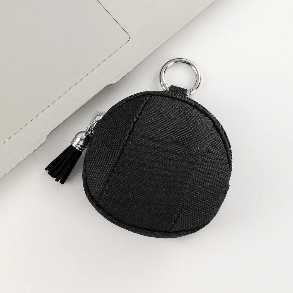 Multifunctional Canvas Mini Coin Bag Solid Color with Zipper Small Pocket Bag Round Coin Purse
